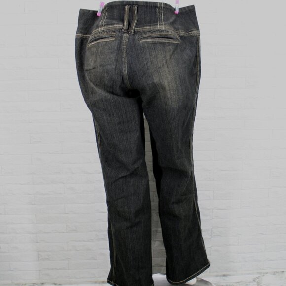 ASHLEY STEWART Jeans Denim Wide Leg Mid Rise Statement Waist Pockets Black 16W - Picture 3 of 14